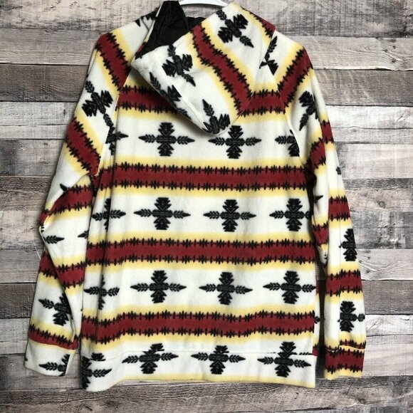 Massive Outdoor Fleece Pullover 1/4 Zip Hoodie Pocket White Aztec Print Mens M - Picture 2 of 8